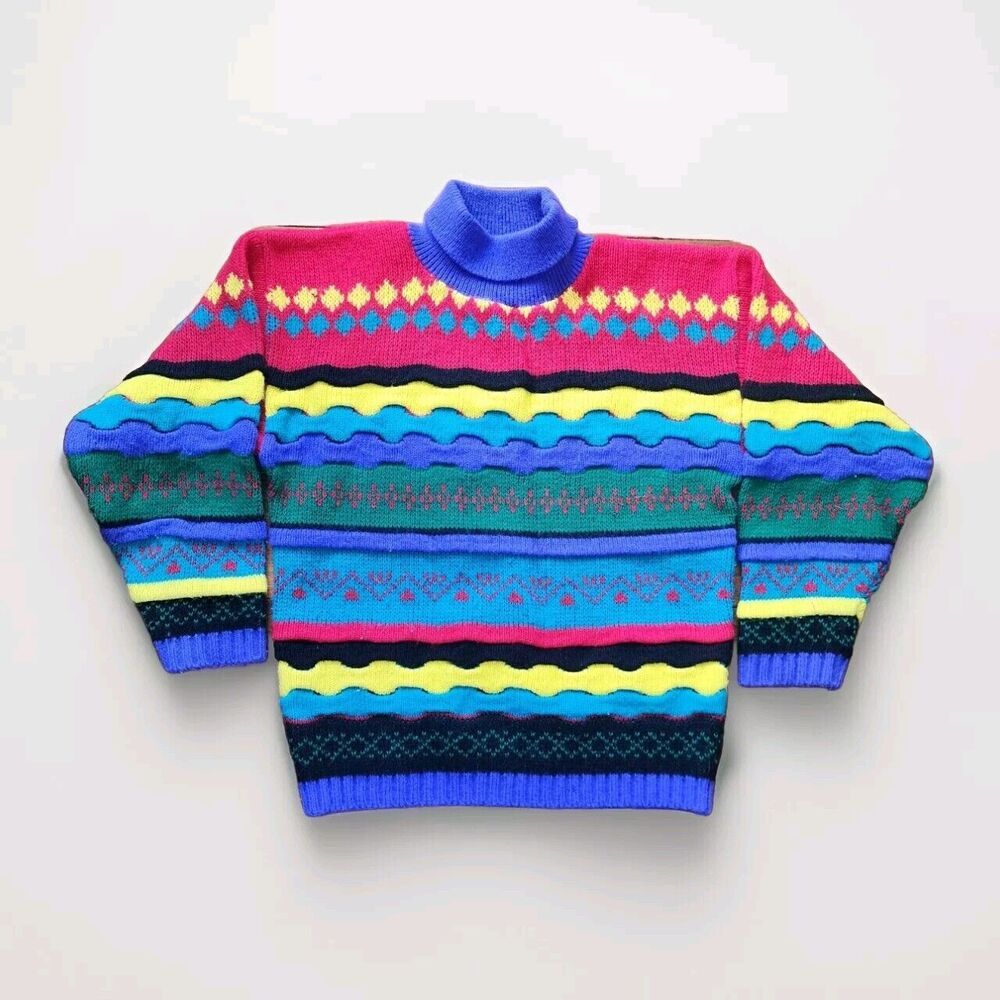 Vintage 80s 90s Kids Colorful Sweater Retro Design - Youth Small